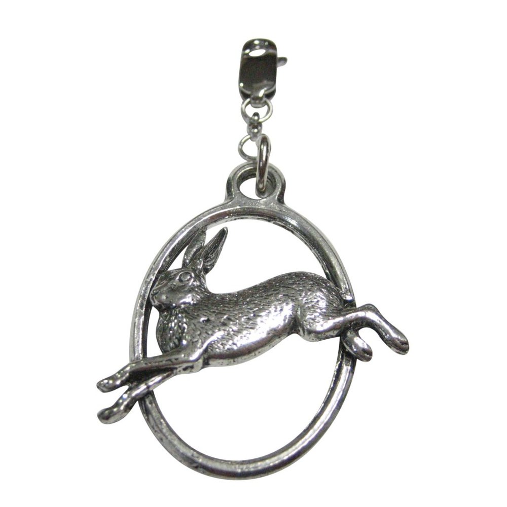 Running Rabbit Hare Large Oval Zipper Pull Charm - image 1